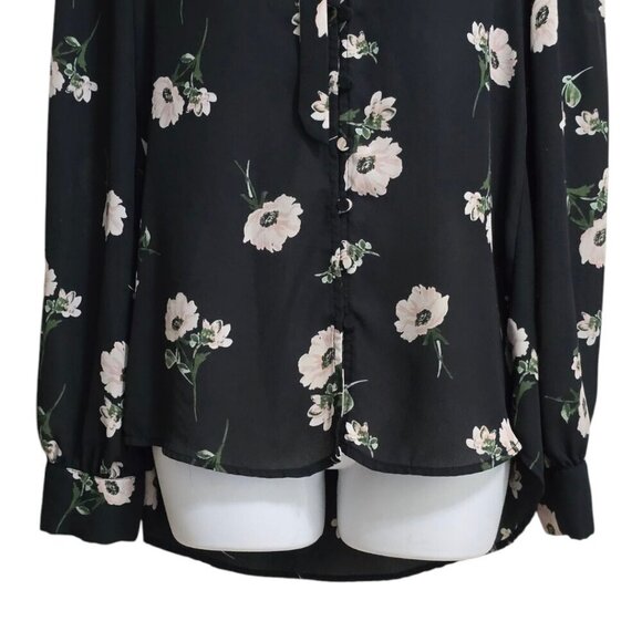 Lulus On the Spot Black Floral Print Button-Up Blouse Sz S - Picture 4 of 11